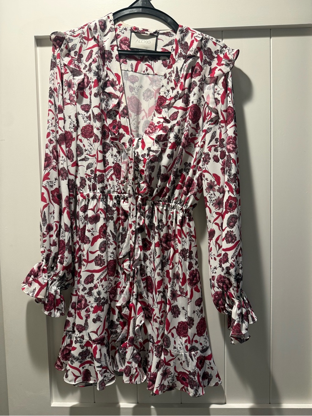 Alexis White Dress with Burgundy Floral Print